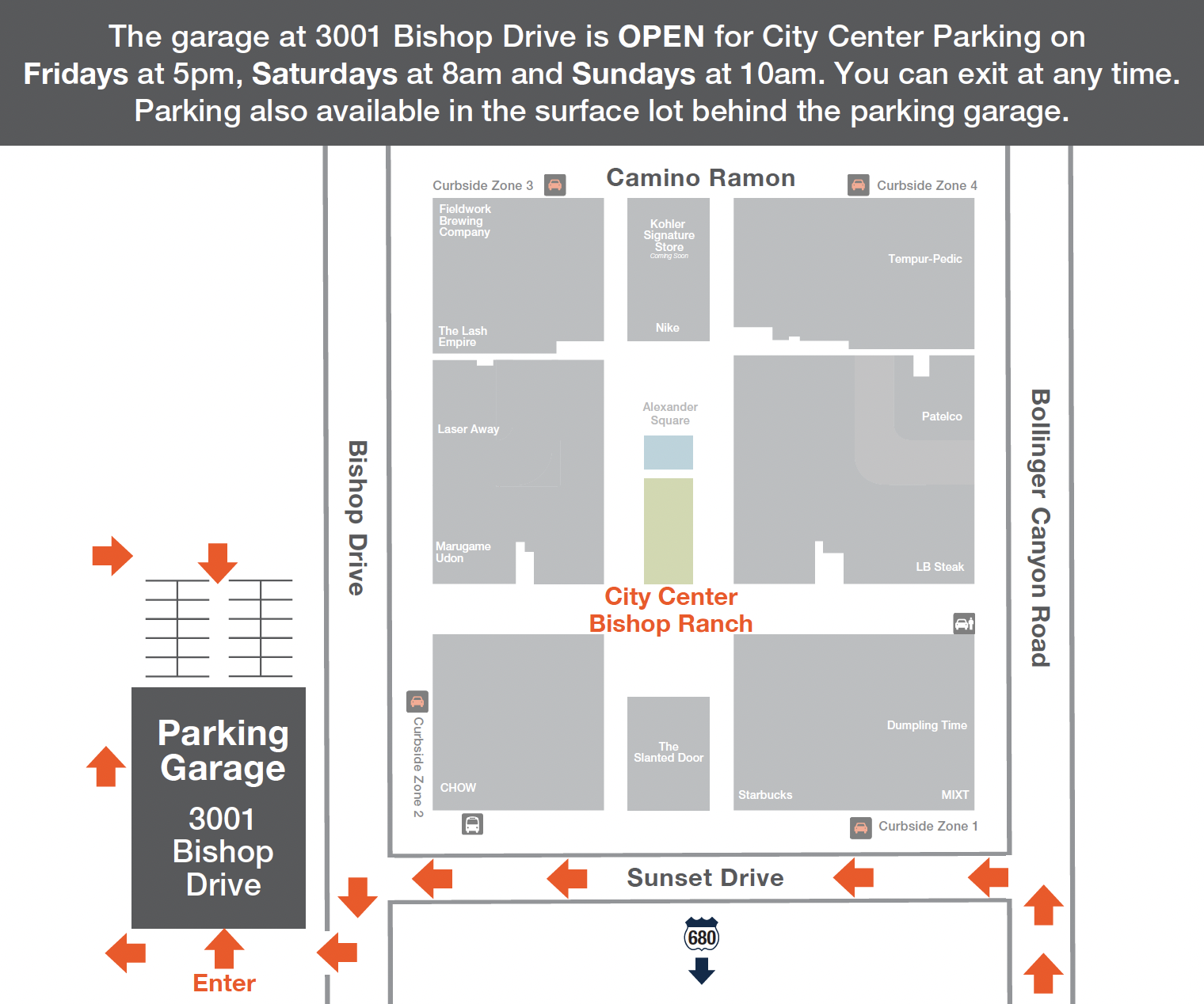 A map of City Center Bishop Ranch